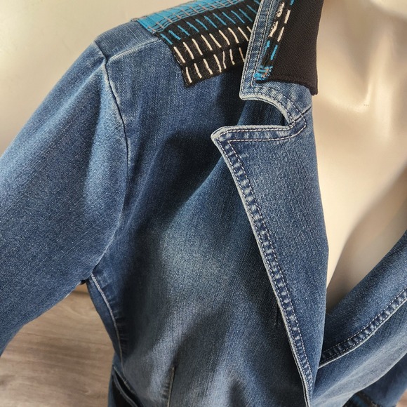 Gloria Vanderbilt Denim Blazer Size L Southwestern DIY-Tapestry Back Blue Boho - Picture 15 of 16